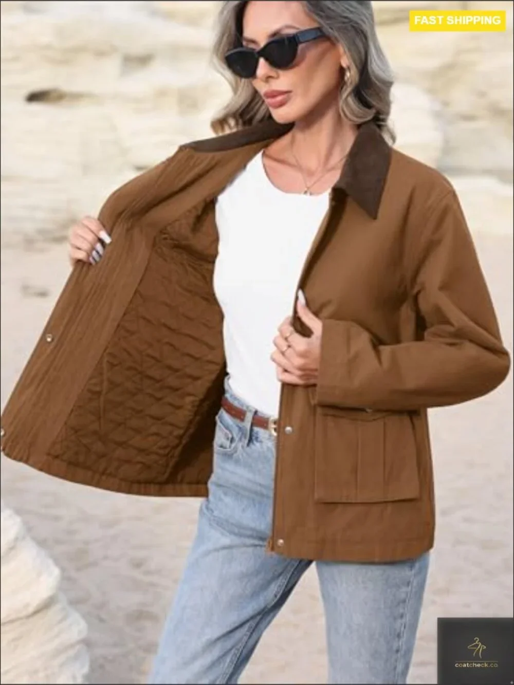 Oversized Barn Jacket Cotton Quilted Padded Utility Corduroy Collar Coat Fall